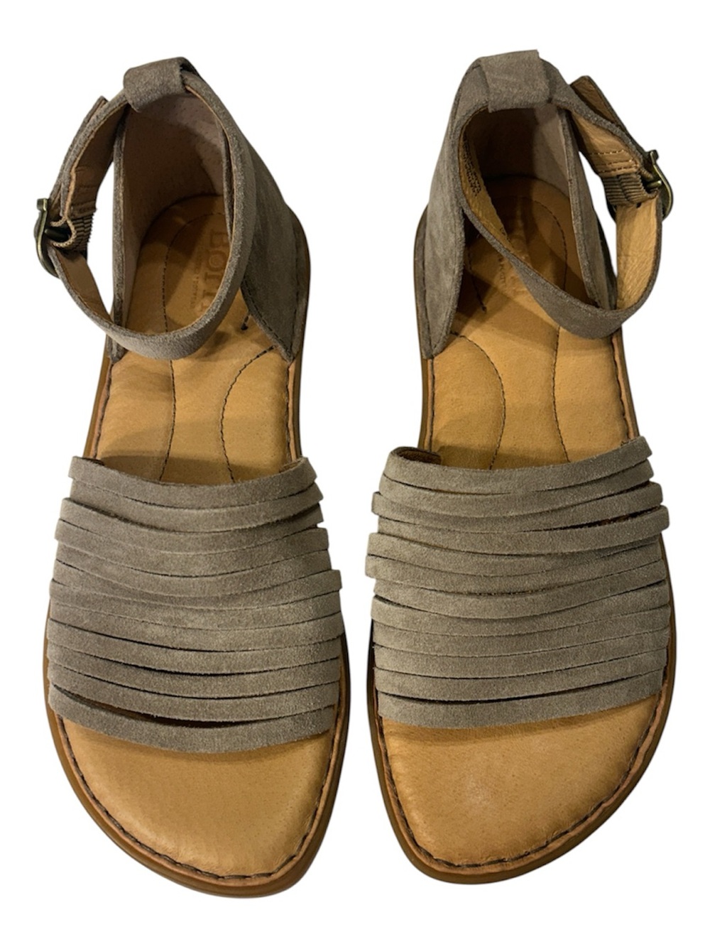 Born Women’s 8M Gray Taupe Suede Leather Fisherman Gladiator Sandals Ankle Strap